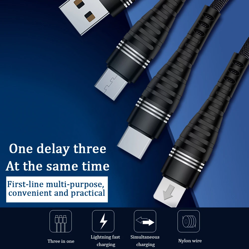 3 в 1 USB кабель для зарядки iPhone заряднеое устройство для huawei Micro USB кабель для Xiaomi type C USB строка данных для samsung