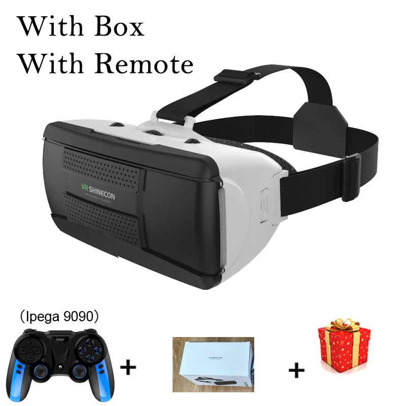 With Box 9090 Remote VR Shinecon G06B 3D очки Виртуальная реальность для iPhone Android смартфон игровые очки шлем линзы для объектива мобильного телефона игры - Цвет: With Box 9090 Remote