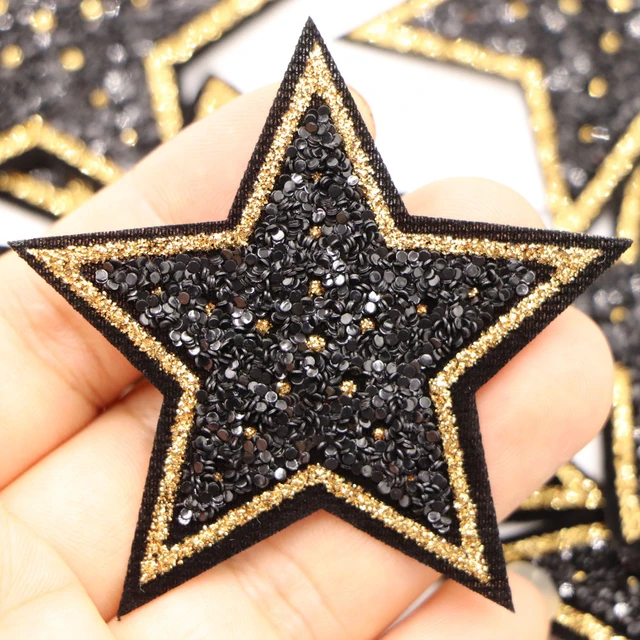 5pcs/lot 6CM Glitter Stars Stickers Sequined Star Patch DIY Fabric  Appliques Badge Iron On Coats