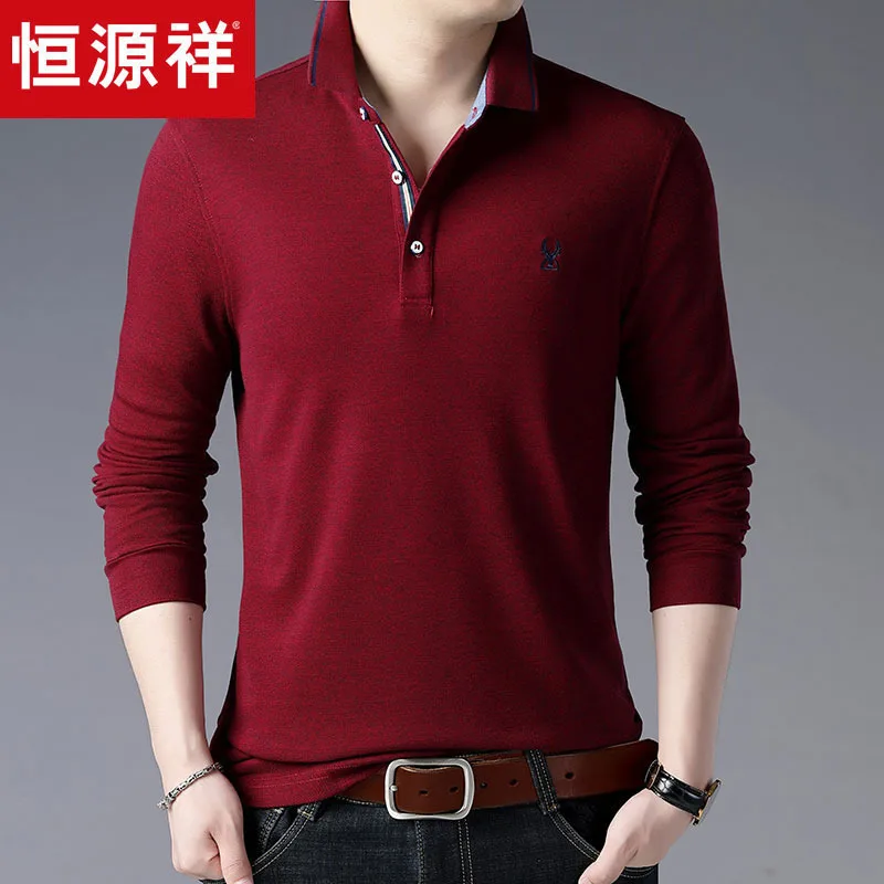 

HYX Genuine Product New Style Autumn Middle-aged Long Sleeve Polo Shirt Men Modal Cotton Base Shirt T-shirt Tops