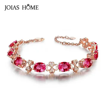 

JoiasHome Silver 925 Bracelet for Women Fine Jewelry Geometry Gemstones Ruby Clover trendy women wedding bracelet gift Wholesale