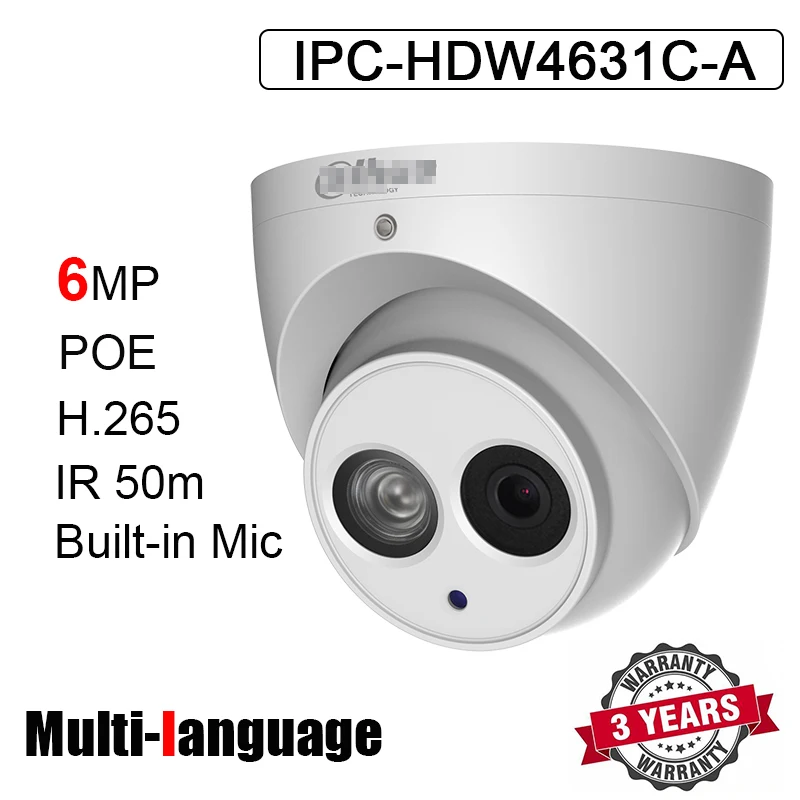Dahua IPC-HDW4631C-A 6MP 50M IR Support PoE Built-in Mic Network Dome IP Camera