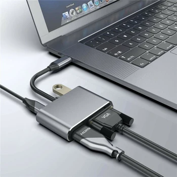 

4 in 1 USB C Type-C to HDMI Converter 4K VGA USB3.0 o Video Adapter PD Fast Charger Hub for