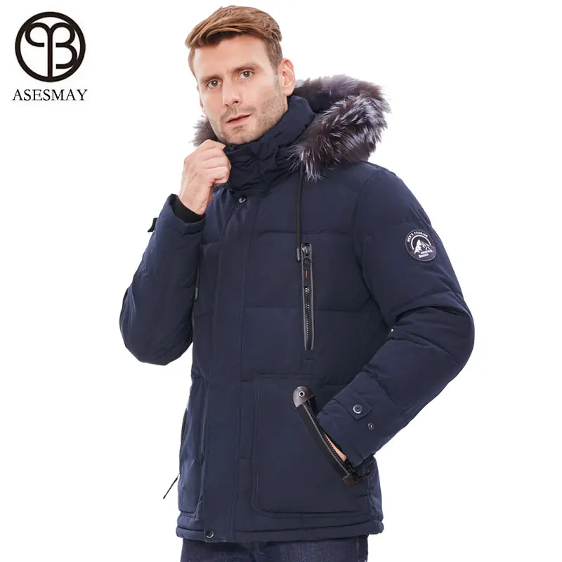 Asesmay, мужские зимние куртки, дутые куртки, Мужская парка, зимние пальто с капюшоном, стильная Толстая теплая зимняя куртка с капюшоном, верхняя одежда - Цвет: Dark blue