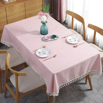 

Dinning Tabletop Garden Checkered Hotel Cotton Blend Kitchen Home Decor With Tassel Washable Anti Scratch Table Cloth Dust Proof