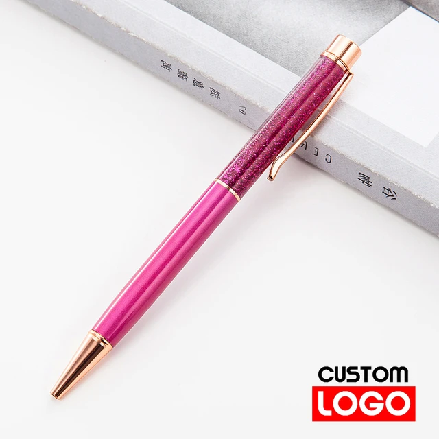 Creative Gold Foil Oil Pen Crystal Wafer Pen High-grade Metal Signature Pen Custom LOGO Lettering Engraved Name Stationery Deep rose red