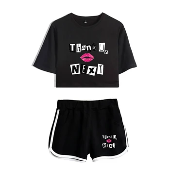 

FADUN TOMMY Ariana Grande Summer Kpop Women Two Piece Set Shorts And T-shirt Clothes 2019 Hot Sale Harajuku Print Plus Size XXL
