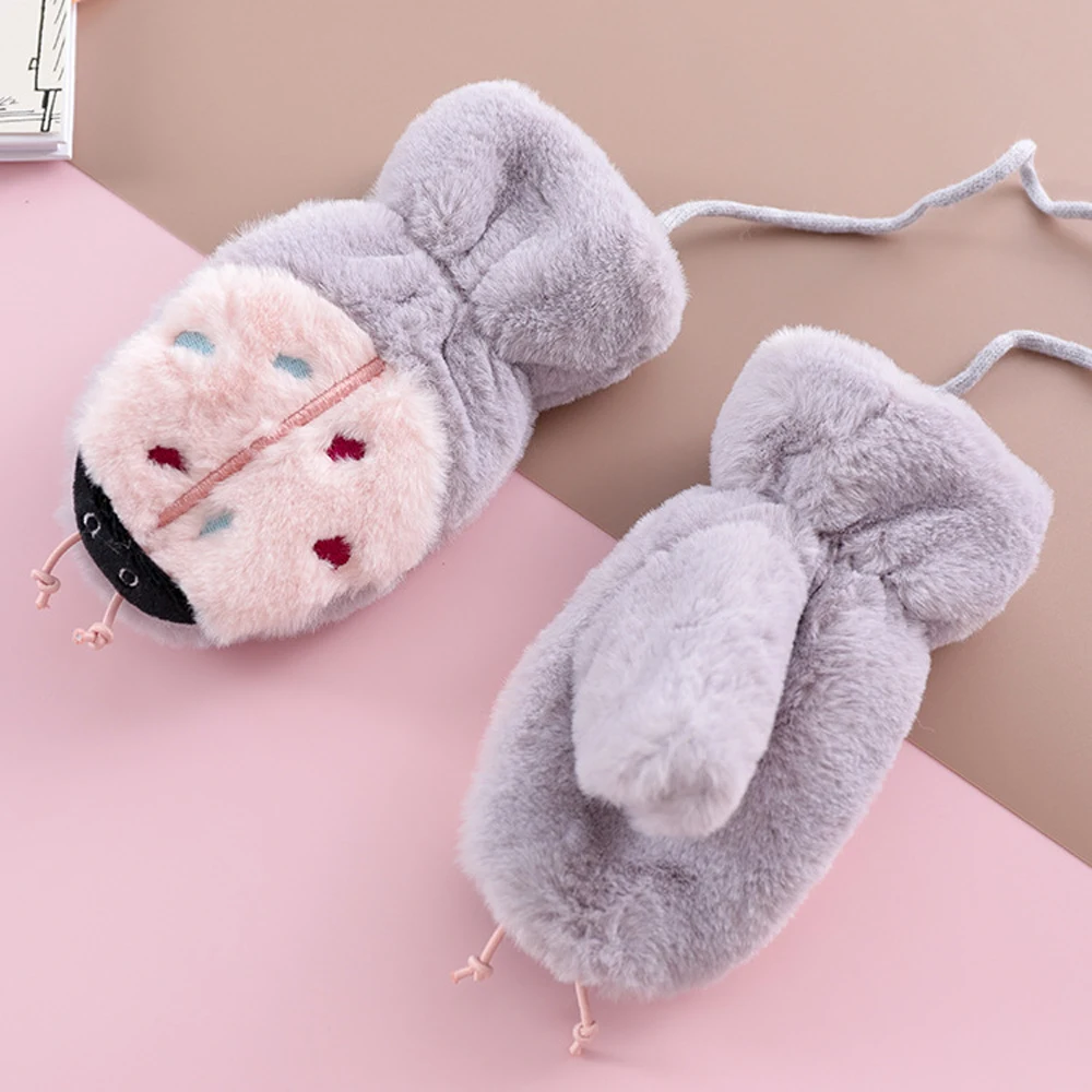 Новые милые 3D перчатки с божьей коровкой Детские Зимние теплые вязаные рукавицы