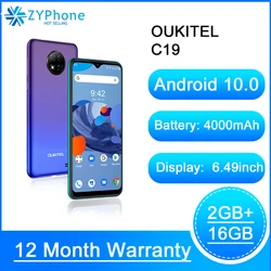 6,49 ''HD 2 Гб 16 Гб Quad Camera смартфон MTK6737 Восьмиядерный Android 10,0 мобильный телефон 4000 мАч OUKITEL C19