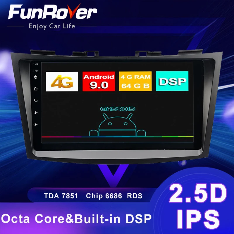 Funrover Восьмиядерный android 9,0 автомобильный dvd-плеер для Suzuki Swift 2011 2012 2013 автомобильный Радио gps Аудио Видео ips DSP RDS