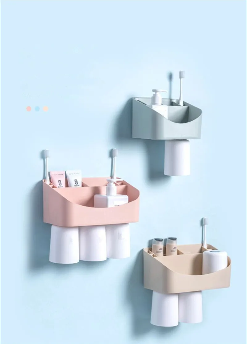 Creative Wall-Mounted Toothbrush Holders Magnetic Suction Bathroom Tumblers Set Bathroom Multifunction Cosmetic Dust-Proof Racks