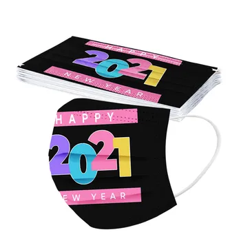 

10pc Disposable Mouth Masks Adult 2021 Happy New Years Face Mask Protective Mouth Caps Print Facemask Mondkapjes Mascarillas