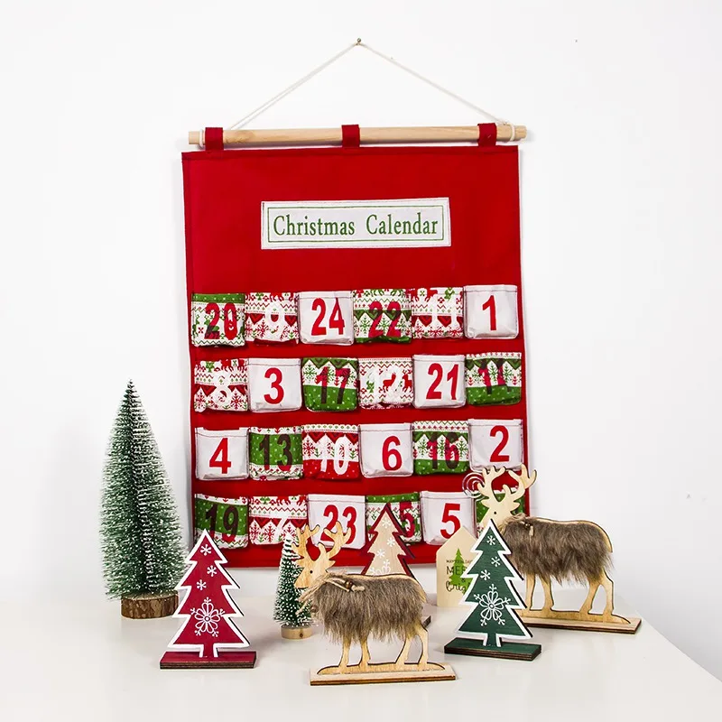 Нетканые рождественские календари, праздничные украшения с обратным отсчетом, Рождественский настенный дверной подвесной мешок для хранения