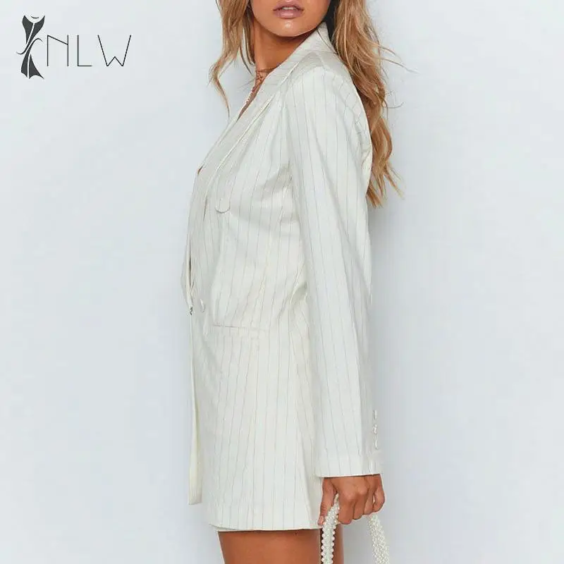 NLW модный офисный полосатый блейзер Feminino осенне-зимняя уличная мода длинный пиджак на пуговицах Повседневный блейзер