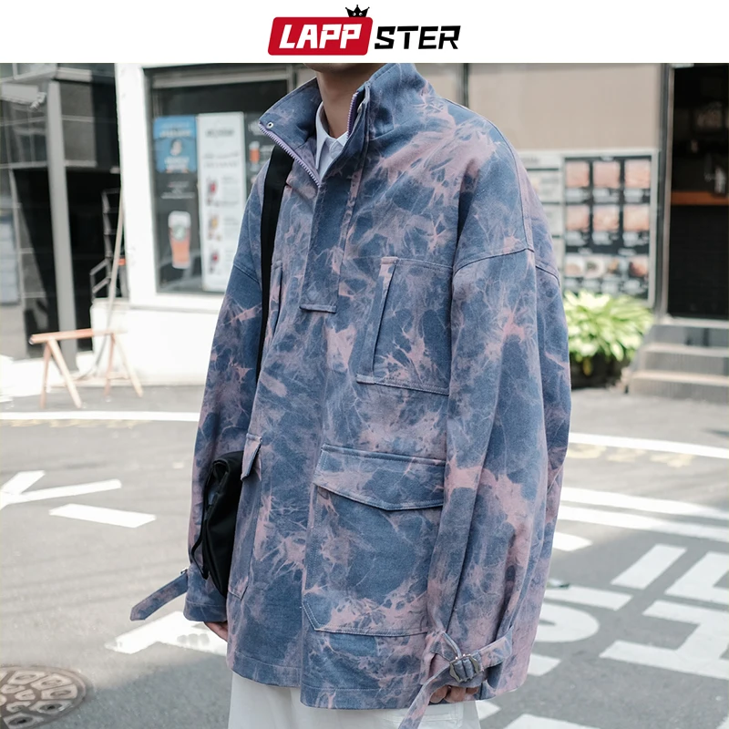 

LAPPSTER Men Tie Dye Japanese Streetwear Bomber Jackets 2019 Windbreaker Hip Hop Korean Fashions Purple Jackets Coats Vintage