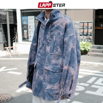 

LAPPSTER Men Tie Dye Japanese Streetwear Bomber Jackets 2020 Windbreaker Hip Hop Korean Fashions Purple Jackets Coats Vintage