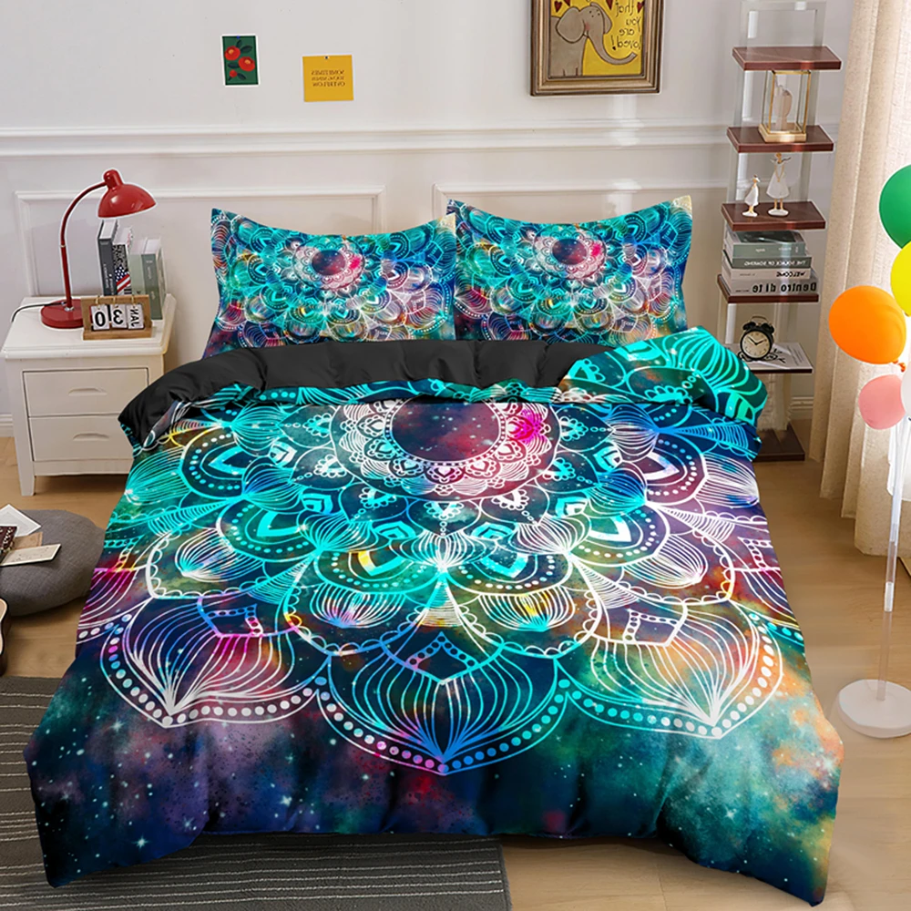 Boho Psychedelic Mandala Design Luxury King Bedding Set 2/3PCS With Pillowcase Duvet Cover Queen Comforter Sets Home Textile