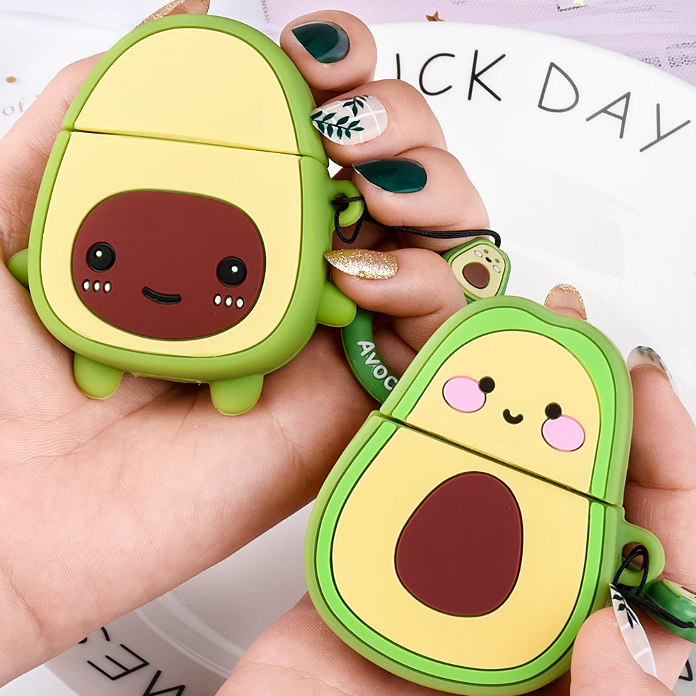 

Silicone Cases For Apple AirPods 2nd Soft Cute Cartoon Avocado Earphone Case Charging Box Cover For Airpods Air Pods 1 With Hook