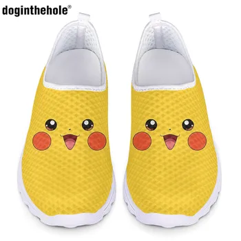 

doginthehole Cute Pikachu Print Mesh Flats Women Shoes Pokemon Slip On Sneakers for Kids Summer Lightweight Footwear zapatos