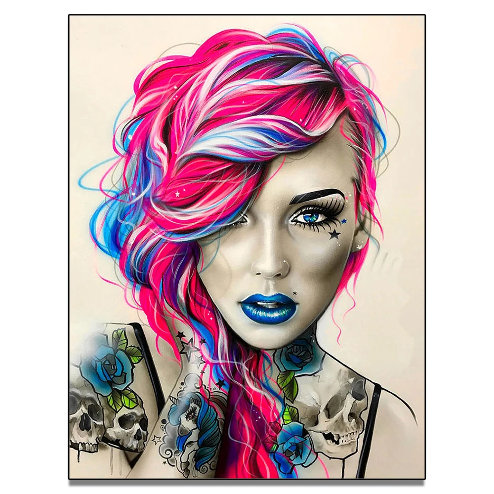 Div 5D domineering tattoo skull girl lady Full Square Round Diamond Painting cross stitch art portrait 3D paint by diamonds | Дом и сад
