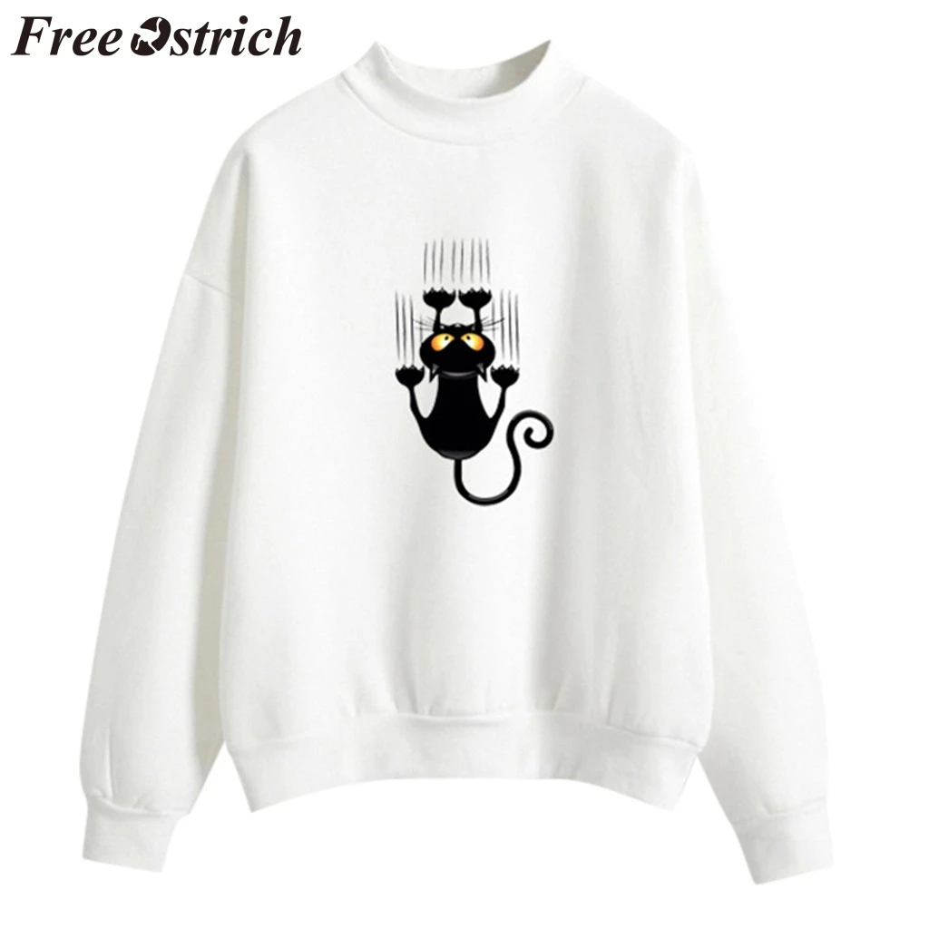 

FREE OSTRICH Sweater Women Cat Print Simple Long Sleeve Round Neck Large Size Autumn And Winter Sweaters Women Invierno 2019