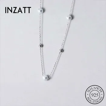 

INZATT Real 925 Sterling Silver Pearl Bead Choker Necklace For Fashion Women Party Fine Jewelry Bohemian Accessories Gift