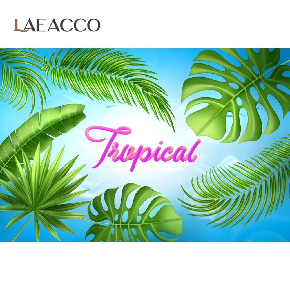 YongFoto 6.5x6.5ft Palm Tree Leaves Backdrop Cartoon Watercolor Photography Background Baby Shower Birthday Holiday Party Interior Decor Kids Adult Portarit Photo Shoot Studio Props Wallpaper