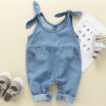 

Baby Girls Suspender Pants Children Denim Solid Pattern Sleeveless Pants Overalls Trousers 4M-2T