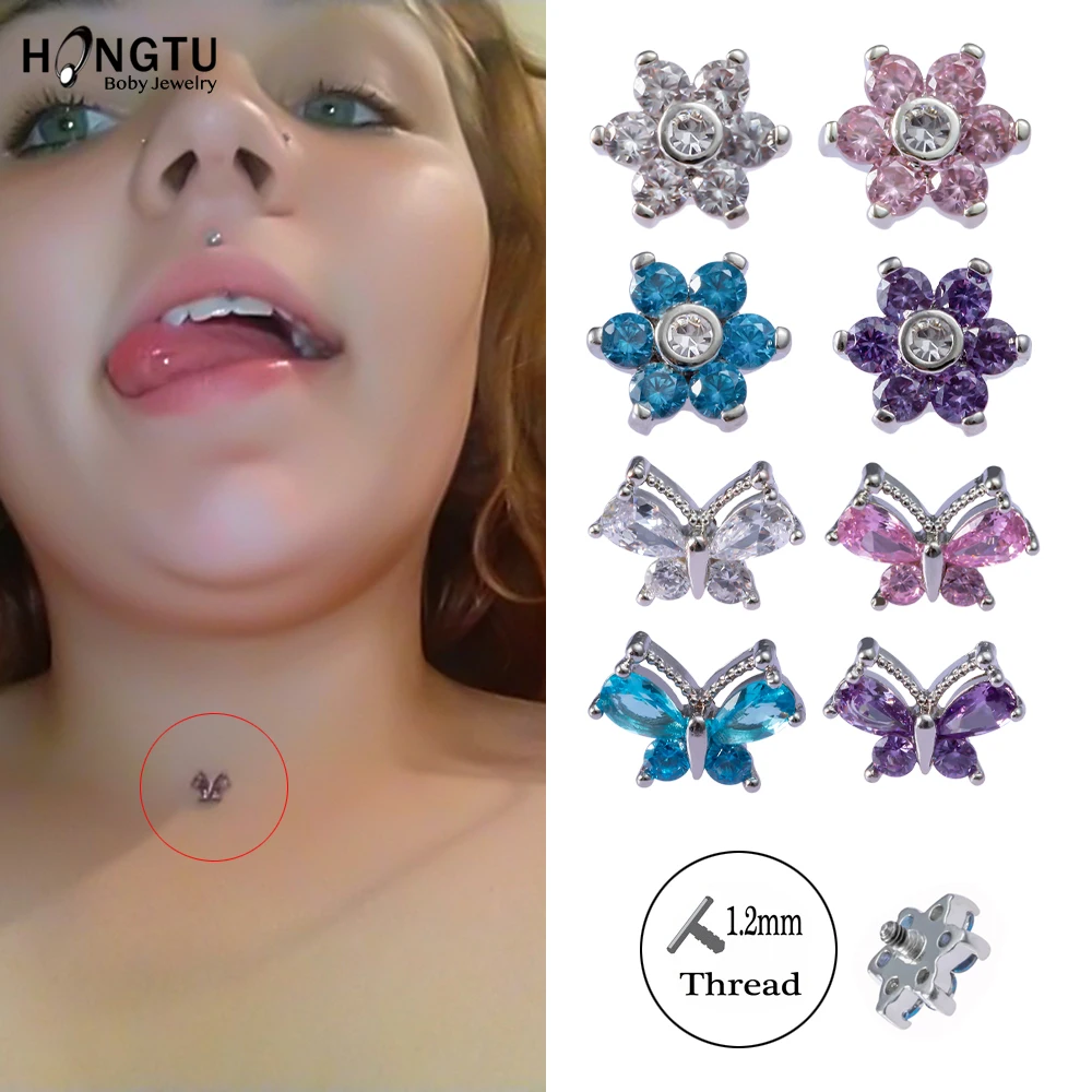1Pc Surgical Steel Micro Dermal Piercings Dermal Anchor Flower CZ