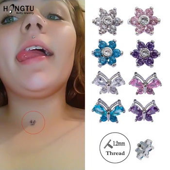 

1Pc Surgical Steel Micro Dermal Piercings Dermal Anchor Flower CZ Crystal Top Piercings Skin Diver Piercing Body Jewelry 16g