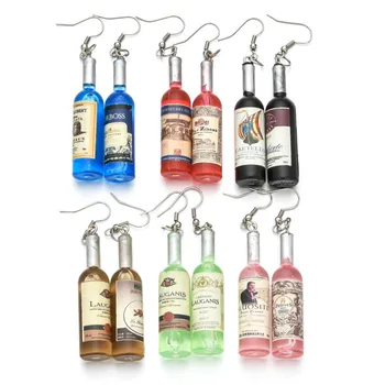 

DIY Simulation Wine Bottle Dangle Earrings For Women Cool Red Yellow Blue Green Wine Drop Earrings Wholesale Jewelry