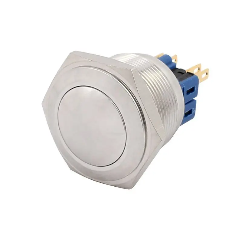 

AC 5A 250V 25mm 0.98 inch Mounting Thread Domed Round 1NO 1NC DPST Momentary Stainless Steel Metal Waterproof Push Button Switch