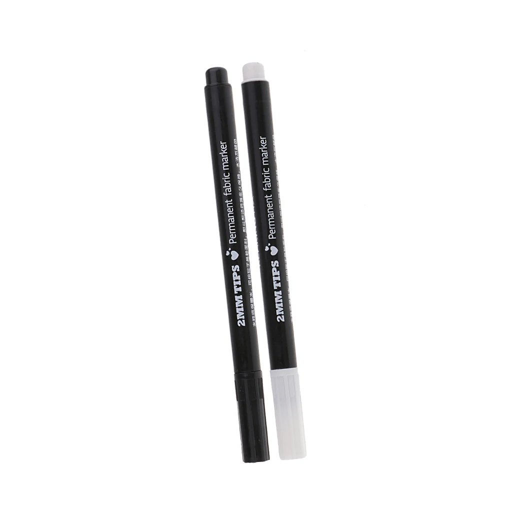 2 Pieces 2mm Permanent Fabric T-Shirt Liner Marker Pens Textile Paint Cloth Painting Supplies Black White