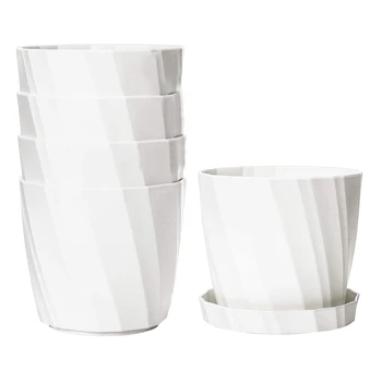 

5PCS Plastic Planters Plant Pots Modern Decorative Gardening Pot with Drainage Hole and Tray for Succulents