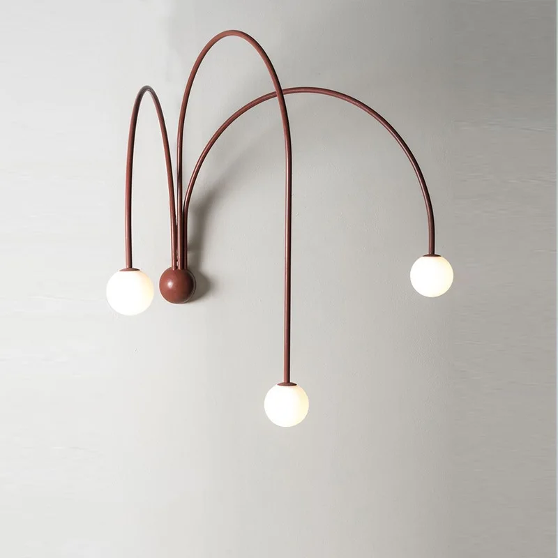 

Europe modern simple red living room lamp villa Gallery unique design background wall bedroom study line wall lamp