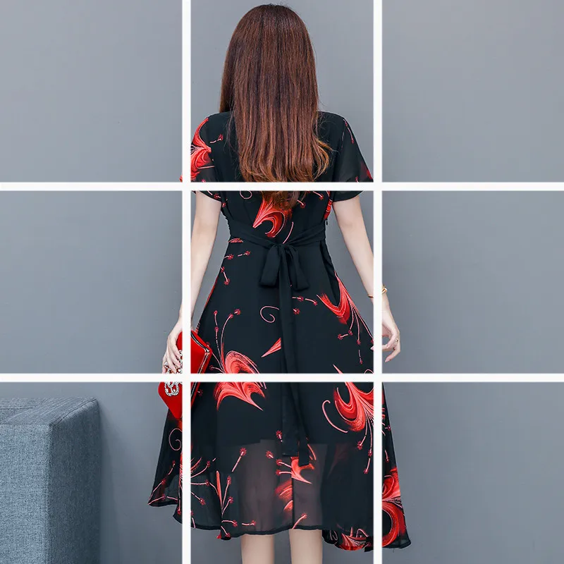 

2019 New Style Summer Wear Mid-length Elegant Dress Slim Fit Tops Large Size Slimming Base Skirt