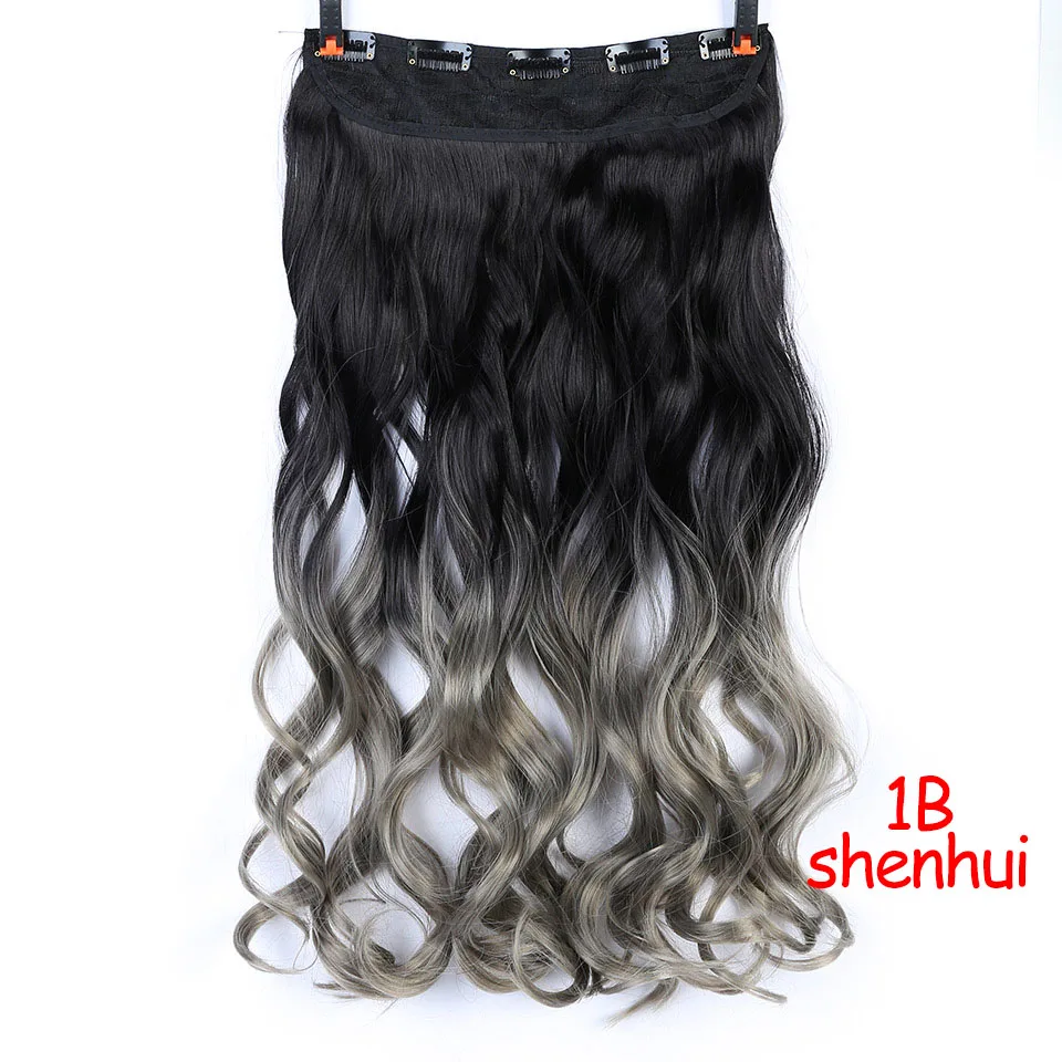 LiangMo синтетические волосы на заколках для наращивания, 5 клипов, 24 дюйма, 120 г, синие, зеленые, розовые, градиентные накладные волосы, женские шиньоны - Цвет: 1B-shenhui