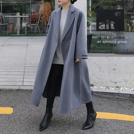 Autumn and Winter Women Long Woolen Coat New Wild Casual Fashion Woolen Coat Female Korean Style Pluz Size F188