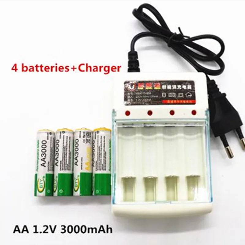 Белый Лот зарядное устройство+ AA 3000 1,2 V качественная аккумуляторная батарея аа 3000 mAh BTY Ni-MH 1,2 V аккумуляторная батарея 2A - Цвет: Белый
