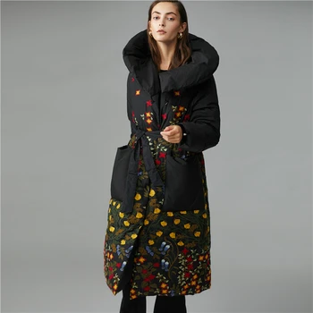 

Winter flowers embroidery thicker warm duck down coats female Oversized parkas over the knee longer Down jackets warm coat F615