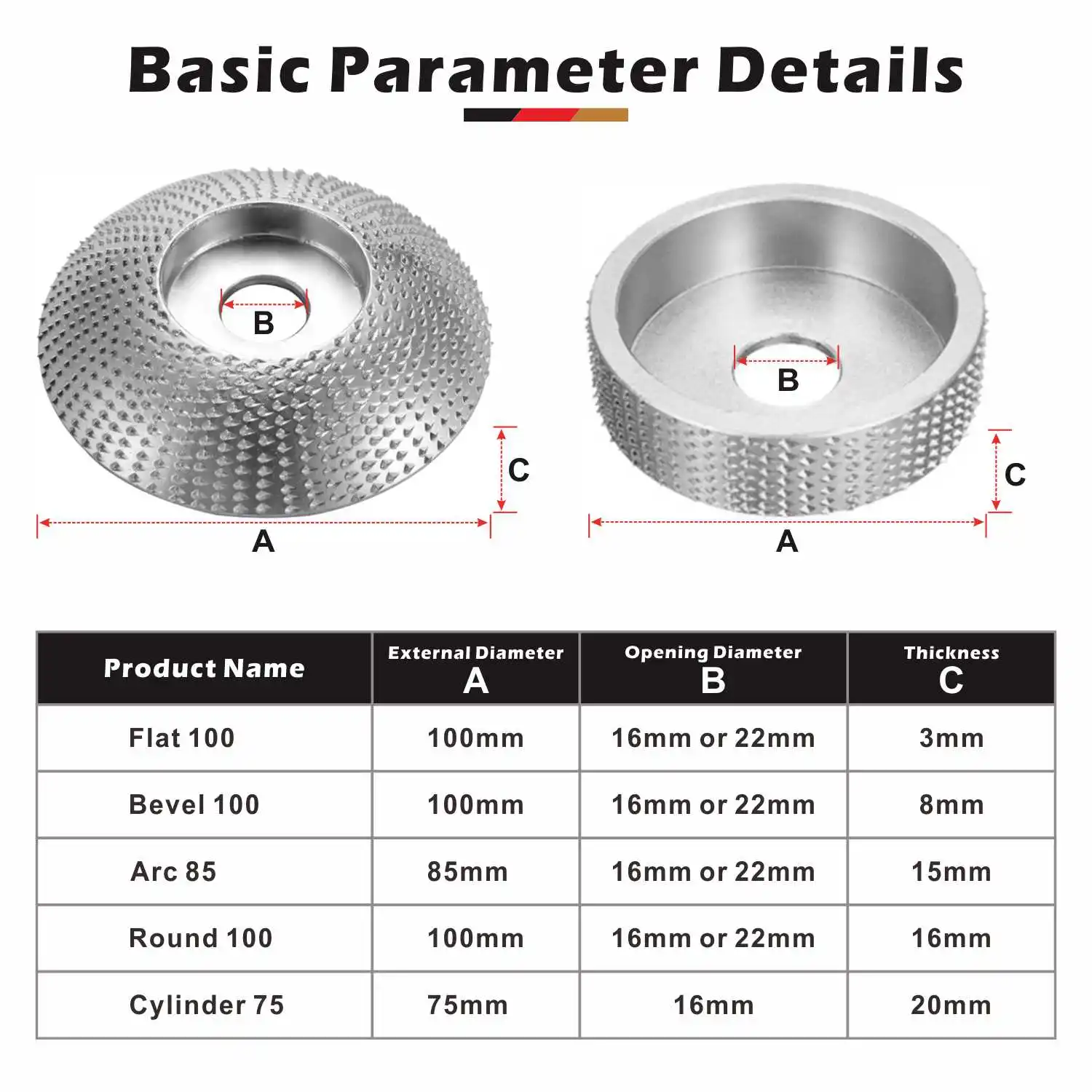 Hard Round Polishing Angle Grinding Wheel Wood Sanding Carving Shaping Disc 16/22mm Accessories Woodworking Rotary Tool