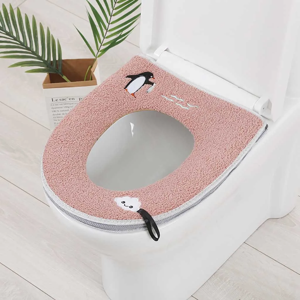 Домашнее зимнее плюшевое мягкое сиденье для унитаза крышка сиденья для унитаза молния с ручкой Удобный домашний повседневный предметы первой необходимости#20191021