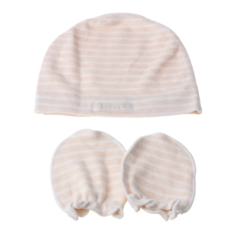 

2 Pcs/set Simple Newborn Baby Births Cap Glove Set Soft Cotton Kids Infants Anti-scratch Gloves Hat Gifts R2JF