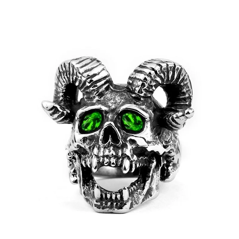 

NewExaggerated Skull Head Claw Shape Ring Men's Ring Metal Bohemian Red Green Blue Crystal Inlaid Ring Accessories Party Jewelry