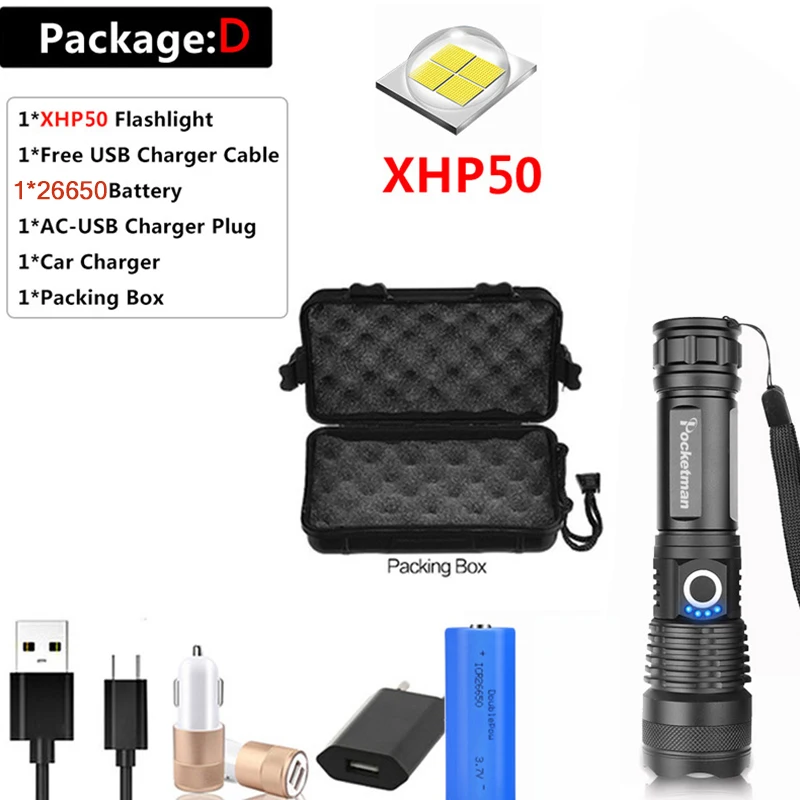 Package D 7500 люменов светодиодный светильник xhp70.2 САМЫЙ МОЩНЫЙ СВЕТИЛЬНИК вспышки 26650 usb фонарь xhp70 фонарь 18650 охотничий фонарь портативный светильник - Испускаемый цвет: Package D