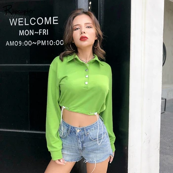 

Rapcopter Turn-down Collar Green Solid Casual Pullovers Autumn Korean Style Long Sleeve Loose Sweatshirts Fashion Streetwear Top