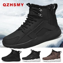 Мужская обувь из хлопка с высоким берцем; сезон осень-зима; бархатная Толстая теплая резиновая обувь; мужские кроссовки; кожаная Водонепроницаемая нескользящая обувь