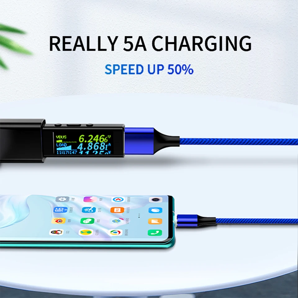 Магнитный 5А супер быстрый кабель для зарядки USB к TypeC 1 м передача данных QC3.0 Быстрая зарядка кабель для мобильного телефона 14PIN нейлоновый шнур 100 см