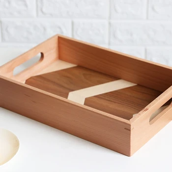 

Tea Set Tea Tray Wooden Fruit Cake Tray Nordic Rectangular Belt Handle Home Restaurant Food Tray Storage Tray Kitchen Household