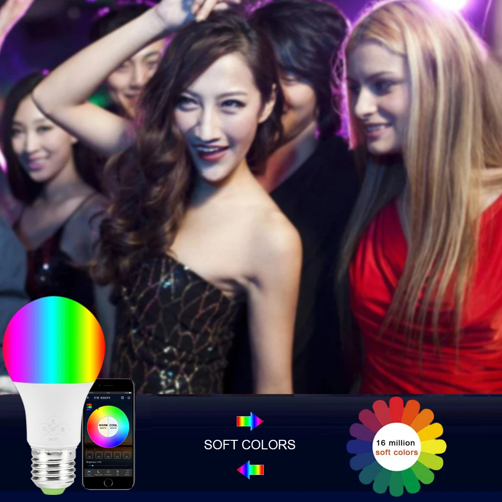 E27 WiFi умный мобильный телефон Голосовое управление RGB энергосберегающий затемнение СВЕТОДИОДНЫЙ многоцветный маленькие умные лампочки 11 Вт Совместимость Alexa Google
